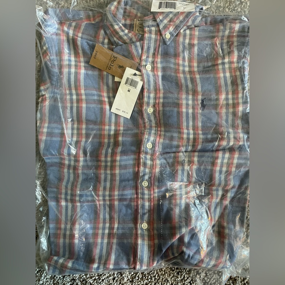 Plaid polo unisex long sleeve button down